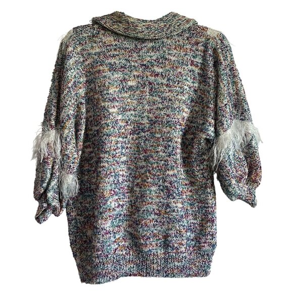 Beautiful Knit Sweater Multicolor Fringe Detail Collar Warm Cozy - Picture 5 of 5